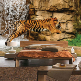 Fotobehang poster 1721 tijger waterval dier strepen