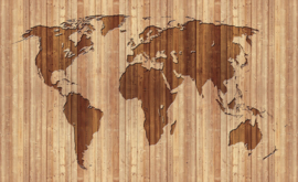 Fotobehang 3556 wereldkaart hout