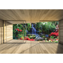 Fotobehang poster 1895 uitzicht vanuit kamer naar waterval