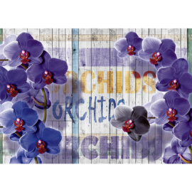 Fotobehang poster 1472 hout bloemen paars orchideeën