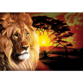 Fotobehang poster 1019 dieren leeuw tekening africa safari zonsondergang