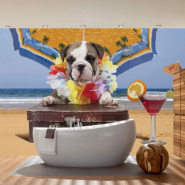 Fotobehang poster 3292 dieren hond puppy cocktail koffer strand