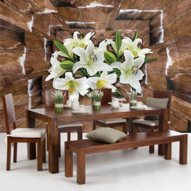 Fotobehang poster 2300 bloemen orchidee hout blok