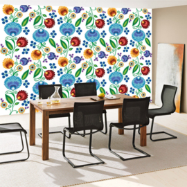 Fotobehang poster 2301 bloemen kunst rood blauw groen