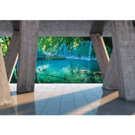 Fotobehang poster 1783 water natuur waterval planten zuilen