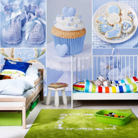 Fotobehang poster 3337 babykamer jongen blauw cupcake