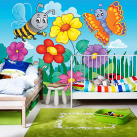 Fotobehang poster 4529 kinderkamer bloemen insecten