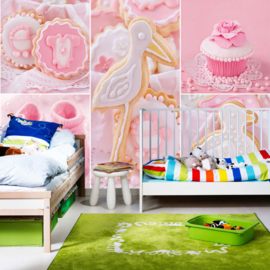 Fotobehang poster 3338 babykamer meisje cupcake roze