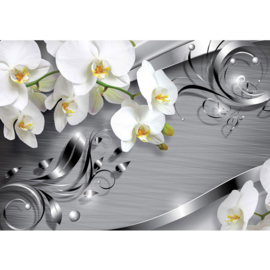 Fotobehang poster 0603 orchidee wit patroon grijs bloem