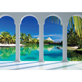 Fotobehang poster 1632 zuilen water palmbomen boom planten groen lucht blauw