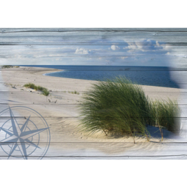 Fotobehang poster 3179 windroos kompas hout duinen strand