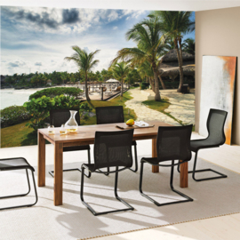 Fotobehang poster 4486  strand palmbomen rieten parasol