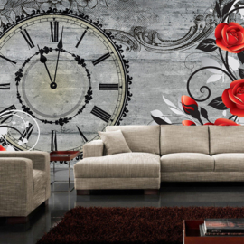 Fotobehang poster 2993 roos klok rozen rood