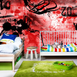 Fotobehang poster graffiti 0036 kinderkamer jongens stoer rood