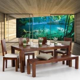 Fotobehang poster hout 2278 uitzicht ramen meer tropisch vijver poel water bomen jungle