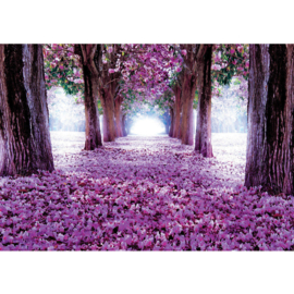 Fotobehang poster 0722 bomen roze bloemen blauw