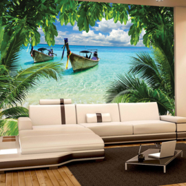 Fotobehang poster 0649 strand zee boot uitzicht