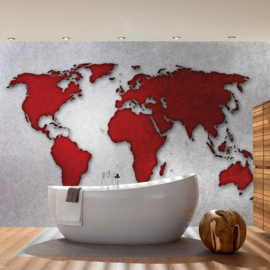 Fotobehang 3528 wereldkaart rood grijs