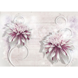Fotobehang poster 0990 bloemen roze planken