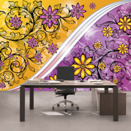 Fotrobehang 2110 bloemen geel paars