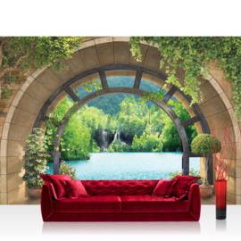 Fotobehang poster 4562 boog muur bos bomen waterval