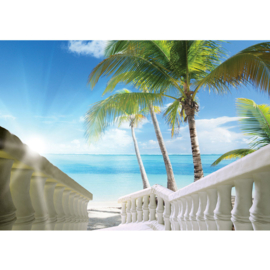 Fotobehang poster 1571 trap met pilaren naar strand