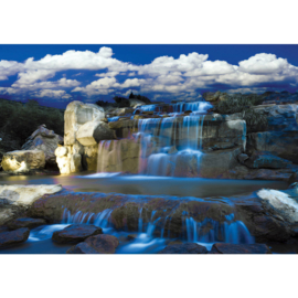 Fotobehang poster 1722 waterval hemel lucht blauw wolken rotsen