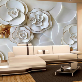 Fotobehang poster 2698 bloemen porselein wit roos rozen