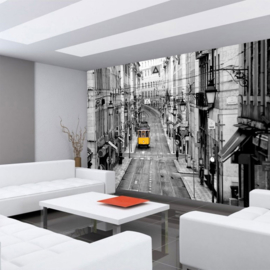 Fotobehang 3286 oude stad met gele tram