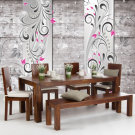 Fotobehang poster 0954 grijs hout bloemen roze