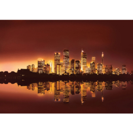 Fotobehang poster 0625 skyline city night oranje