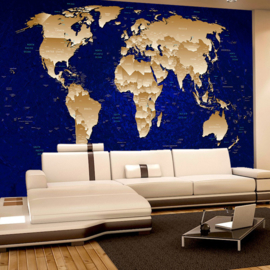 Fotobehang  3523 wereldkaart met namen blauw