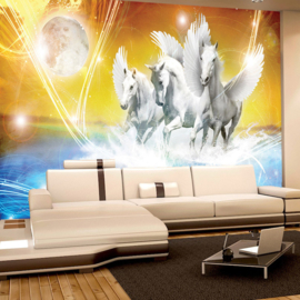 Fotobehang poster 1076 dieren pegasus paarden met vleugels blauw geel