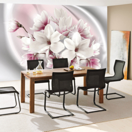 Fotobehang poster 0877 bloemen wit roze planten ster