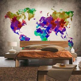 Fotobehang 3177 wereldkaart regenboog kleuren