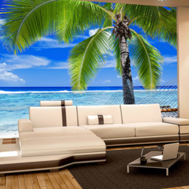 Fotobehang poster 1444 strand zee golven hangmat