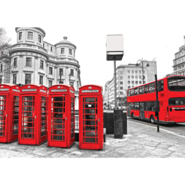 Fotobehang 1296 Engeland London bus telefooncel rood