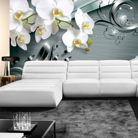 Fotobehang poster 0606 orchidee wit patroon grijs blauw
