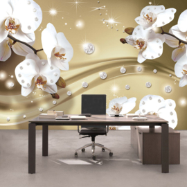Fotobehang poster 0686 orchidee wit diamant beige
