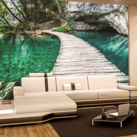 Fotobehang poster 2731 steiger hout planken water bergpad