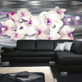 Fotobehang poster 0371 bloemen orchidee roze met parels