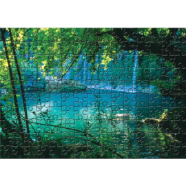 Fotobehang poster 3244 puzzel blauw waterval meer boom