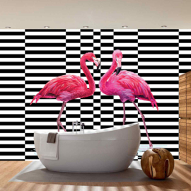 Fotobehang poster 4349 dieren flamingo roze zwart wit