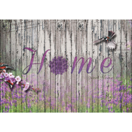 Fotobehang poster 2411  home sweet home vogels meesjes hout