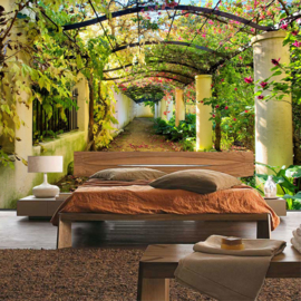 Fotobehang poster 0047 bloemenrank pergola steeg
