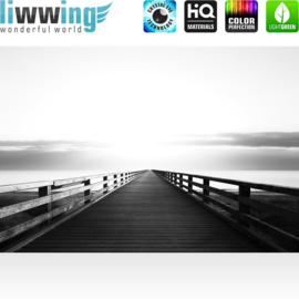 Fotobehang poster 1769 steiger brug water zee grijs
