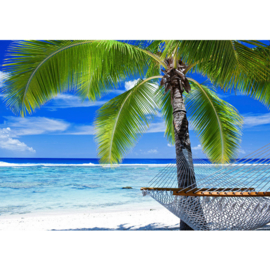 Fotobehang poster 1444 strand zee golven hangmat
