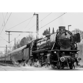 Fotobehang poster 4507 stoomtrein lokomotief wagons zwart
