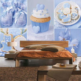 Fotobehang poster 3337 babykamer jongen blauw cupcake