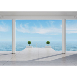 Fotobehang poster 2951 balkon zee blauwe lucht
